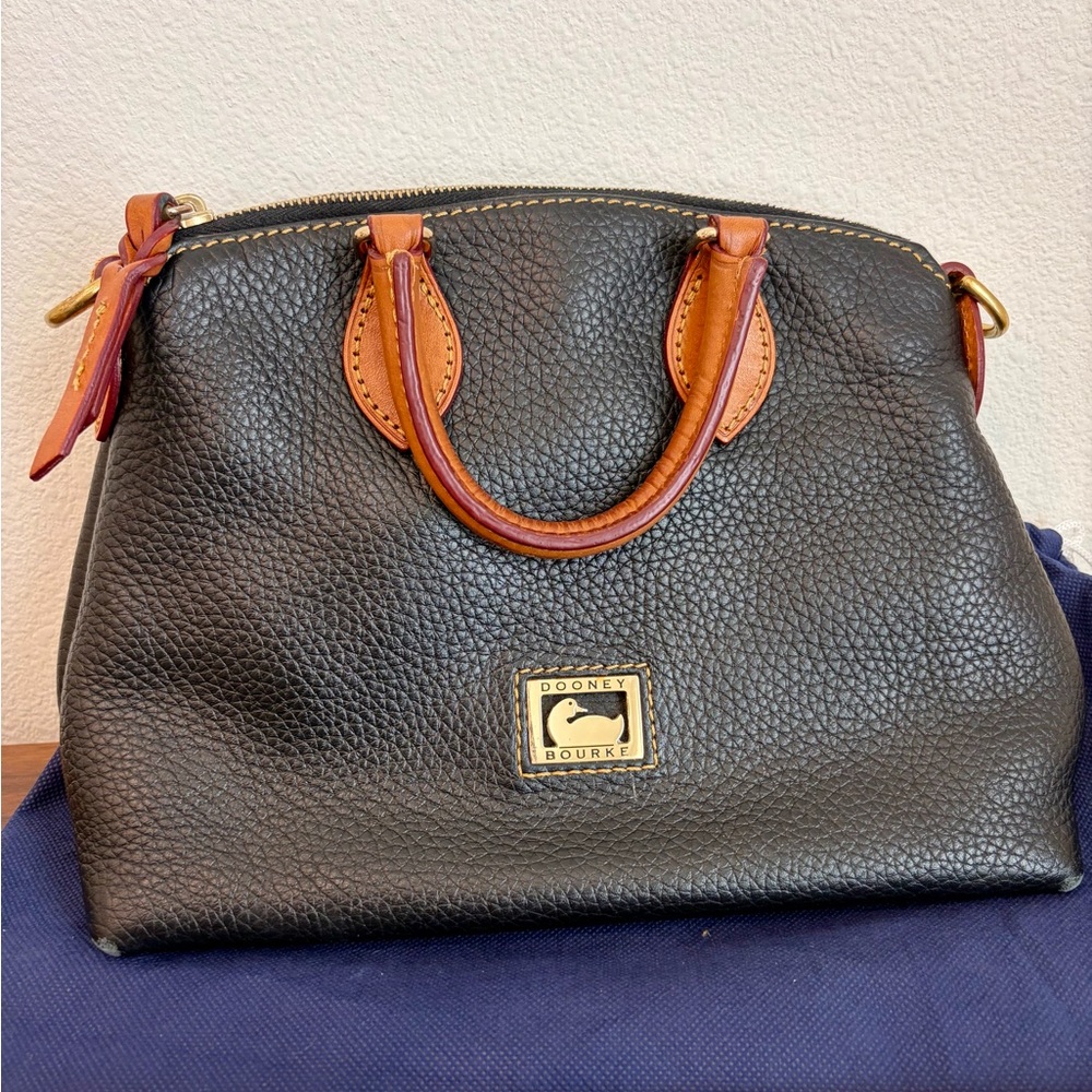 Dooney & Bourke Black Pebble Leather Crossbody with Tan Trim and Gold Hardware - Picture 5 of 7